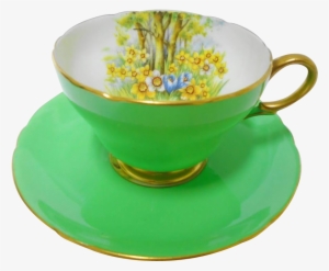 Shelley Henley Daffodil Time Green Tea Cup And Saucer, - Teacup