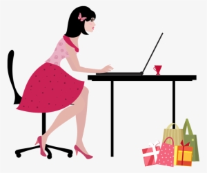 Cartoon Young Woman With Laptop Computer Shopping Online - Компьютер Для Женщин