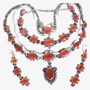 Antique Edwardian Fire Opal Set Necklace Bracelet Earrings - Necklace