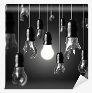 Idea Concept With Broken Bulbs And One Glowing Bulb - Photography Black And White Design