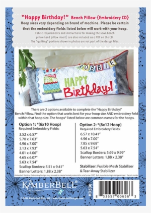 Kimberbell Designs Happy Birthday Bench Pillow Embroidery - Poster