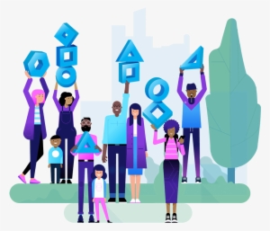 A Group Of People Holding Up Indiefin Product Icons - Life Insurance