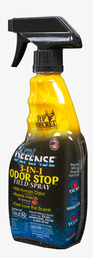 Top Secret Deer Scents Defense Spray Front Angle View - Plastic Bottle