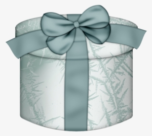 White Round Gift Box With Blue Bow Clipart - Blue Gift Clipart