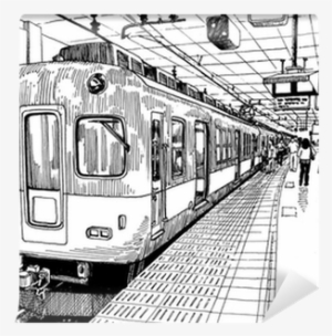 Japan Metro Train Station Platform In Osaka Drawing - Train With Platform Drawing