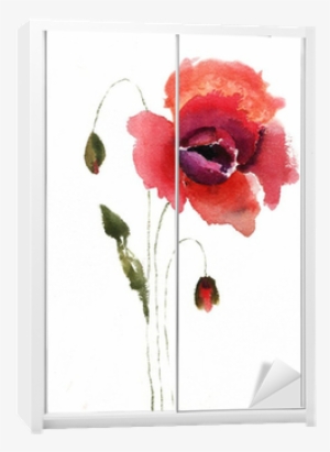 Watercolor Illustration Of Red Poppy Flower Wardrobe - Hobbitholeco 'red Tall Flowers Ii' Multicolored Canvas