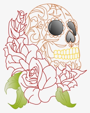 Graphic Free Stock Skull And Roses Clipart - Retro Schädel Der Stoffservietten Zuckerrockabilly