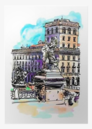 Freehand Watercolor Travel Card From Rome Italy, Old - Rome