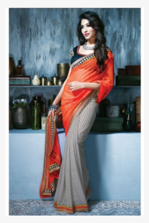 Image Black And White Stock Gorgeous Heavy Hand Work - Simple Chiffon Saree Printed