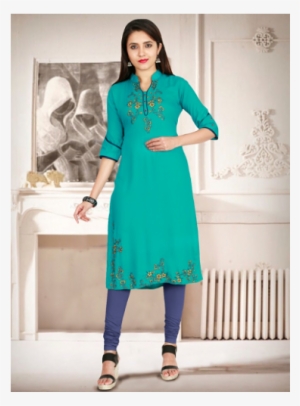 Indijoy Women's Rayon Straight Kurti With Embroidery-turquoise - Embroidery