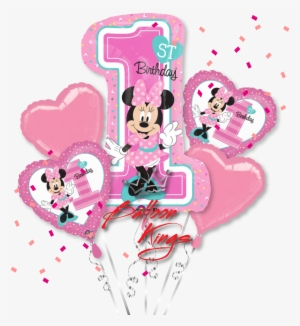 1st Birthday Minnie Mouse Bouquet - 28" Minnie 1st Birthday Balloon - Mylar Balloons Foil
