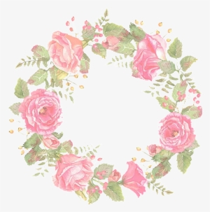 Romantic Beautiful Pink Flowers Hand Drawn Garland - Birthday Flower Frame Round