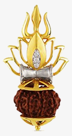 Gold Trishul Dhamroo Rudraksha Pendant - Maha Lakshmi Devi Gold Ring