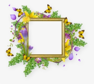 Flower And Butterfly Border Design Png Cadres Et Bordures - Png Butterfly Frame Png