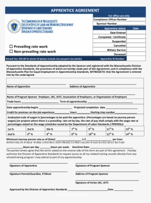 Training Apprenticeship Agreement Form Main Image - Apprenticeship