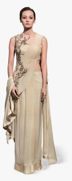 sage saree gown with double palla - gown