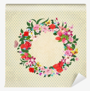 Round Frame Of Beautiful Flowers For Your Design Wall - Painting