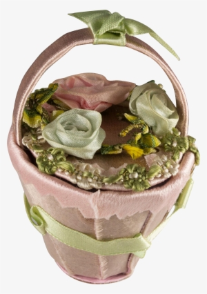 Vintage Silk Ribbon Doll's Flower Basket Or Purse For - Garden Roses