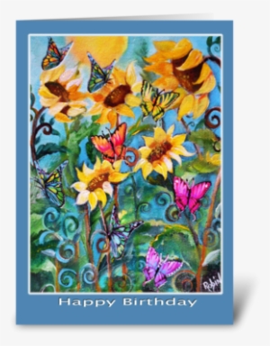 Birthday, Sunflowers And Butterflies Greeting Card - Canvas Print