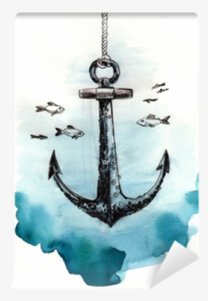 Watercolor Sketch Of An Anchor Underwater Wall Mural - Underwater Anchor Sketch