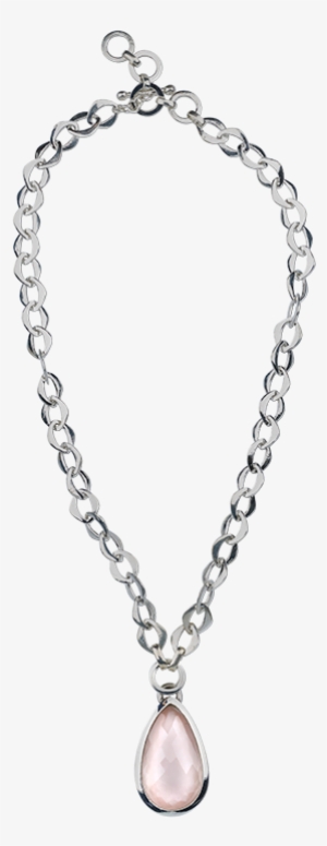 Teardrop Rose Quartz Sterling Silver Link Necklace - Necklace