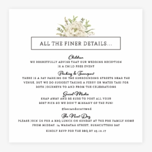 White Wedding Information Card Black - Finer Details Wedding Invitations