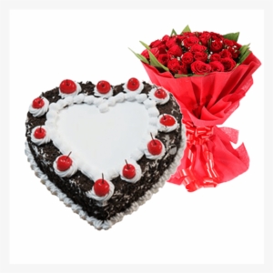 Combo- Heart Bf Cake And 10 Roses - Black Forest Cake Big
