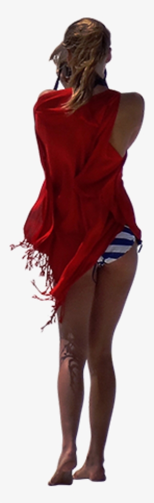 A Young Woman Wrapped In A Red Beach Blanket Walking - Person Walking On Beach Png