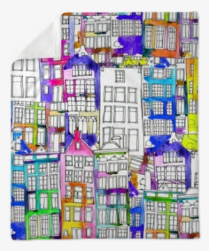 Seamless Pattern Eith Watercolor Amsterdam Houses Plush - Watercolor Painting
