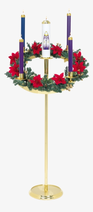 Metal Ware & Accessories - Traditional Brass Advent Wreath Fixed Angel/oak Base