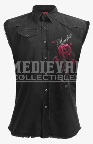 Day Of The Dead Womens Sleeveless Work Shirt - Black Leather Vest Medieval