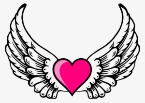 Black And White Angel Wings Heart SVG Clipart Angel Vector Files Angel Wings Eps Png Dxf Printable Cherub Wings Image Digital Download