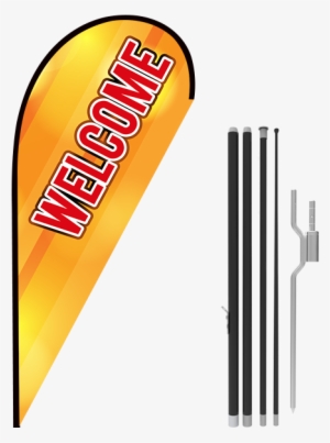 11ft Welcome Stock Teardrop Flag With Ground Stake - Stock