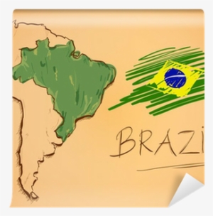 Brazil Map And National Flag Vector Wall Mural • Pixers® - Mapy Brazylii
