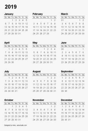 2019 Calendar Transparent Background - 12 Month Printable Calendar 2019