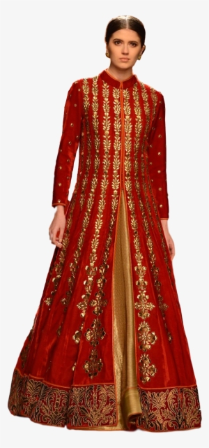 Red Color Jacket Lehenga In Velvet - Gown