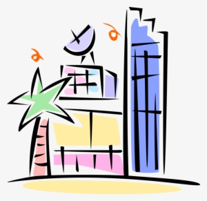 Vector Illustration Of Building With Satellite Dish