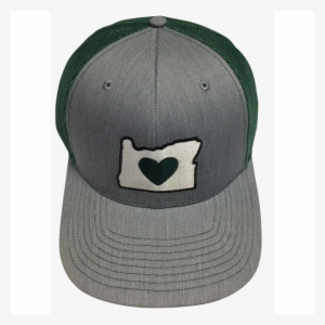 Heather Grey/forest Green - Green Heart In Oregon Trucker Hat