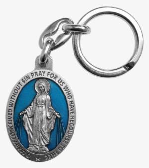 Silver Toned Base Blue Enamel Blessed Saint Mary Miraculous