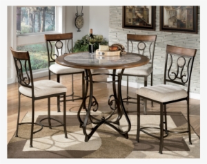 Hopstand Pub Table & 4 Uph Bar Stools - Ashley Furniture Hopstand Counter Height Table Set