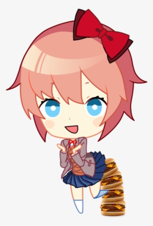 Chibi Sayori But She Has Ass Burgers Ddlc Png Monika - Doki Doki Literature Club Chibi Sayori