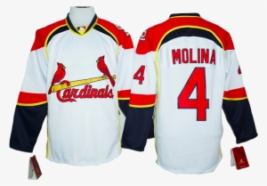 Louis Cardinals Lacer - Cardinals #4 Yadier Molina White/red Long Sleeve Stitched