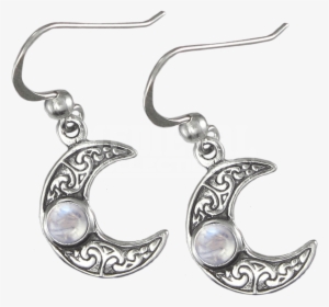 Silver Horned Moon Crescent Earrings With Rainbow Moonstone