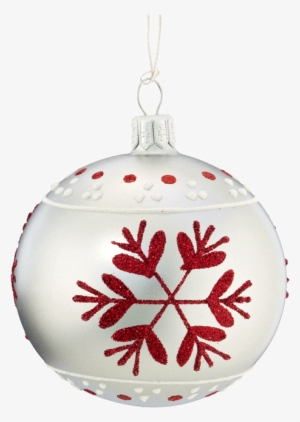 Christmas Ball Ornament White With Red Flakes, 7 Cm - White