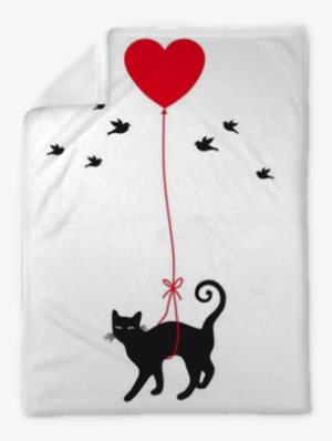 Cat With Heart Balloon, Vector Plush Blanket • Pixers® - Cat Flying With Red Heart Balloon And Birds Framed