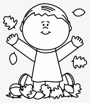 Black And White Boy Playing In Leaves Clip Art - Fall Picture Black And White Clip Art