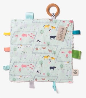 Binky Blanket With Organic Maple Ring - Green Fabric With Cow Horse Farm Animal