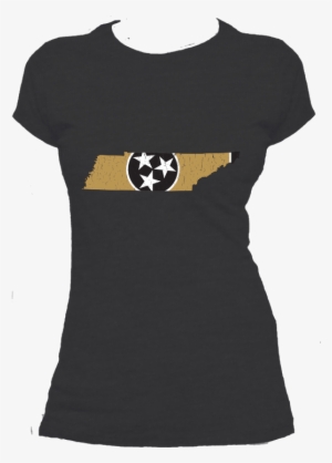 Tennessee Flag State Outline Gold Womens Short Sleeve - Oh Captain My Captain Shirt