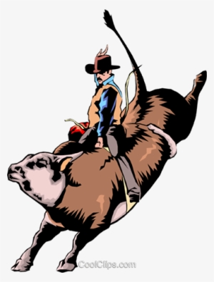 Cowboy Riding A Bull Royalty Free Vector Clip Art Illustration - Bull Rider Clipart Transparent