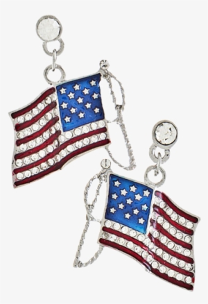 American Flag Drop Earrings Featuring Small Diamond - Flag Of The United States